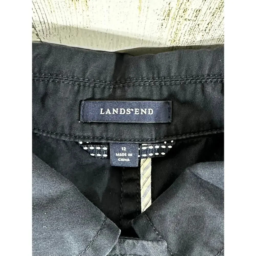 Lands End Womens Field Jacket Size 12 (4) Navy Blue Elastic Gathered Waist‎ READ